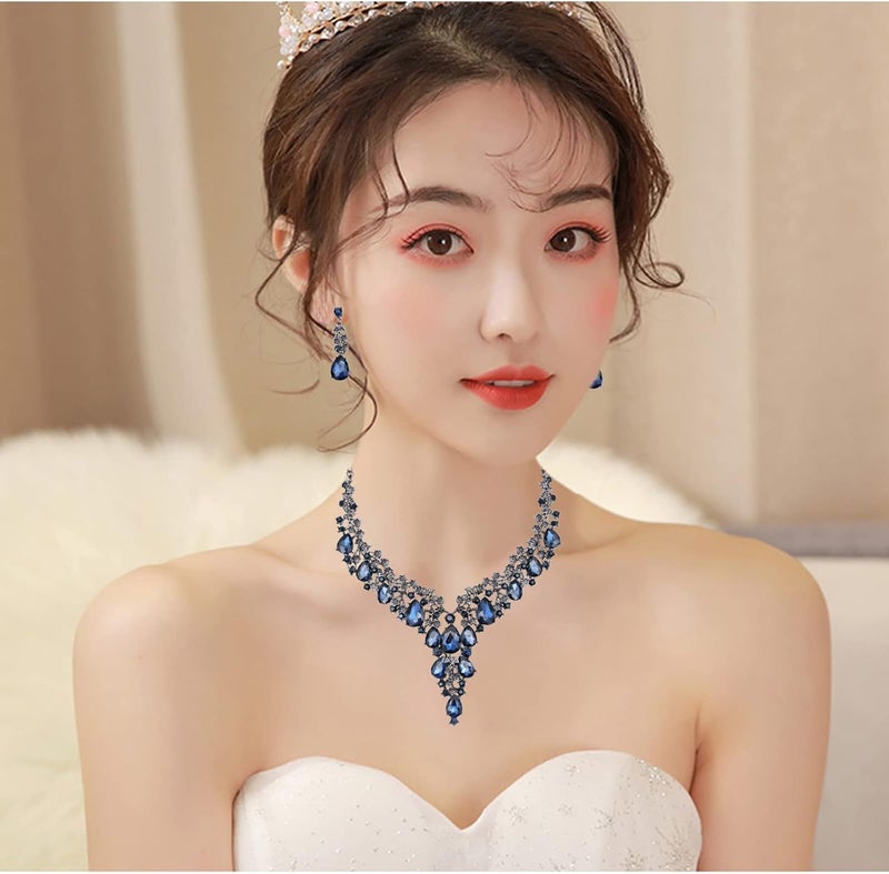 CSY Elegant Crystal Costume Jewelry Sets Flower Bridal Necklace Earrings Stretch Bangle Set for Bride Bridesmaid Wedding Dress Accessories - Image 2